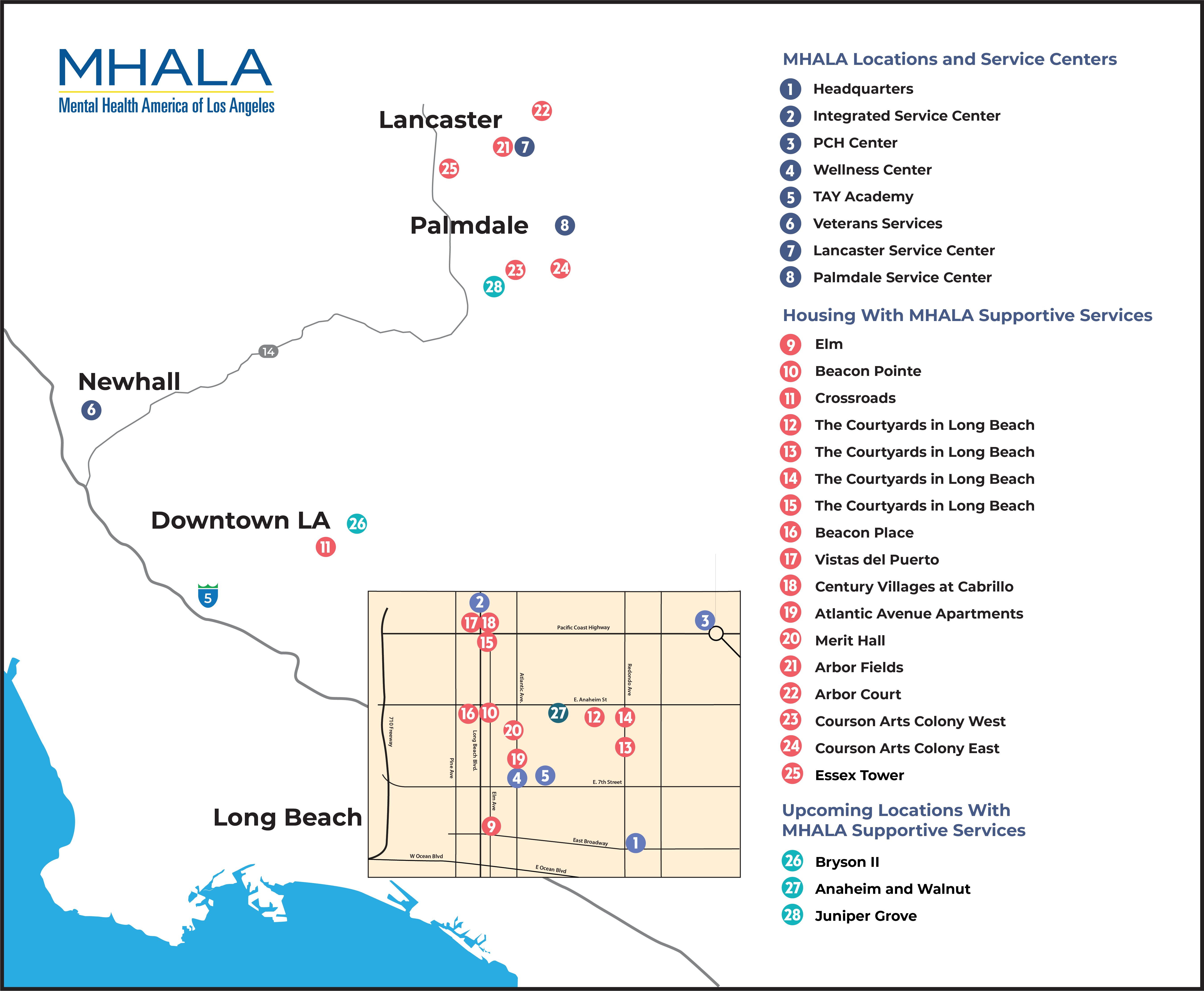 A map of MHALA's locations throughout Los Angeles County.