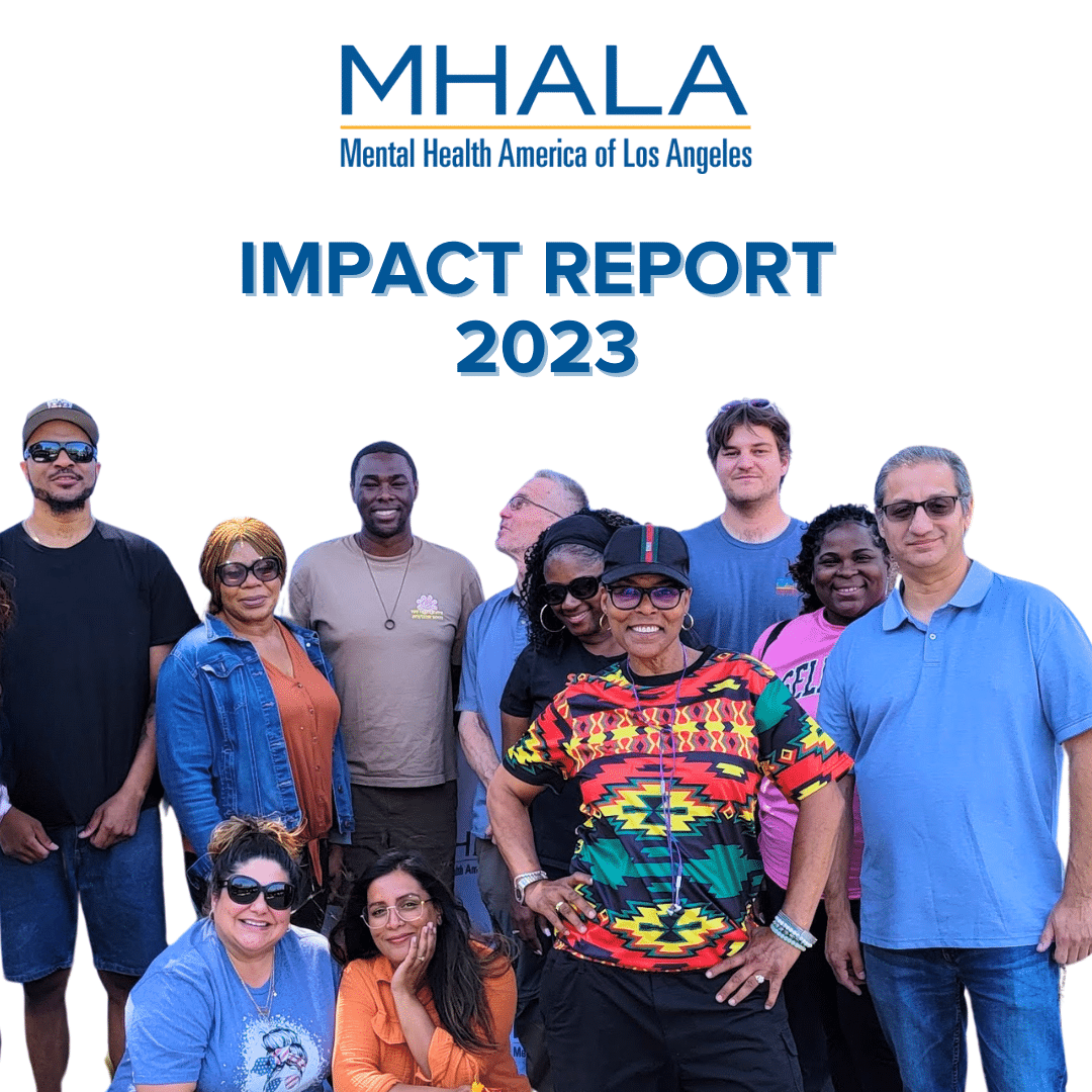 Cover of 2023 impact report. Diverse group of people under MHALA logo.