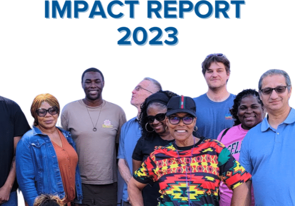 Cover of 2023 impact report. Diverse group of people under MHALA logo.