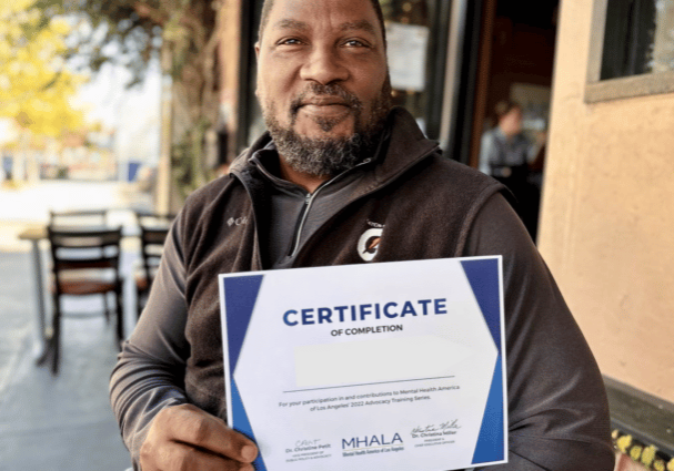 MHALA member Troy with his member advocacy series certificate of completion.