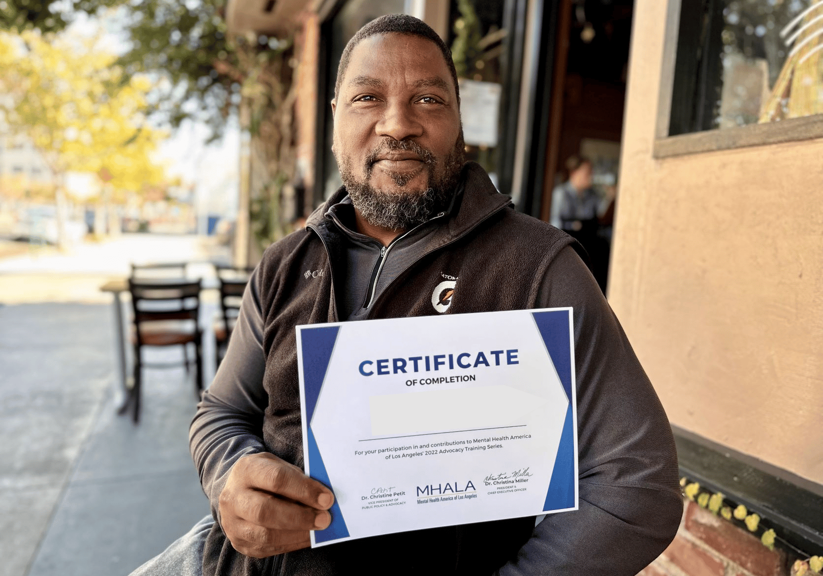 MHALA member Troy with his member advocacy series certificate of completion.
